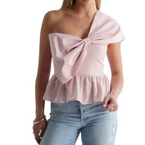 Express One Shoulder Statement Bow Corset Peplum Top Bubble Pink 2022 Size XL